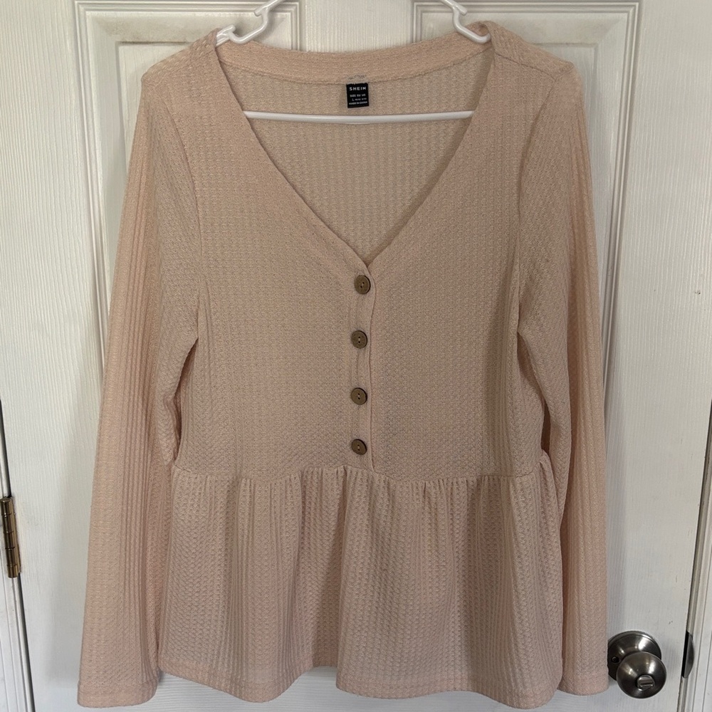 A New Day Long-Sleeve Peplum Top in Blush